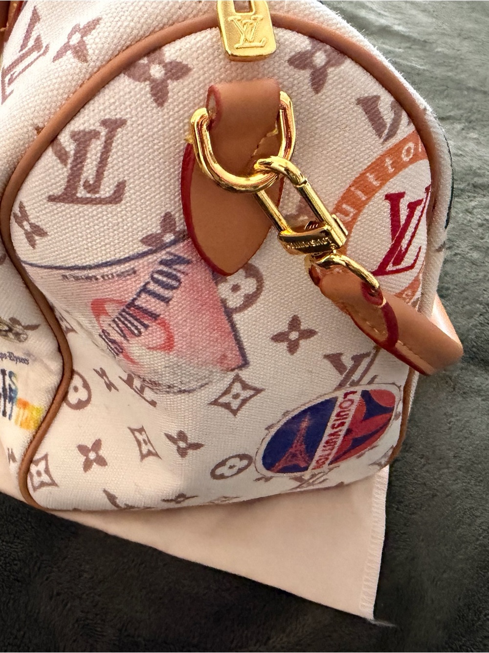 Louis Vuitton Multicolor Canvas Satchel with Blue and Tan Accents - Picture 6 of 9